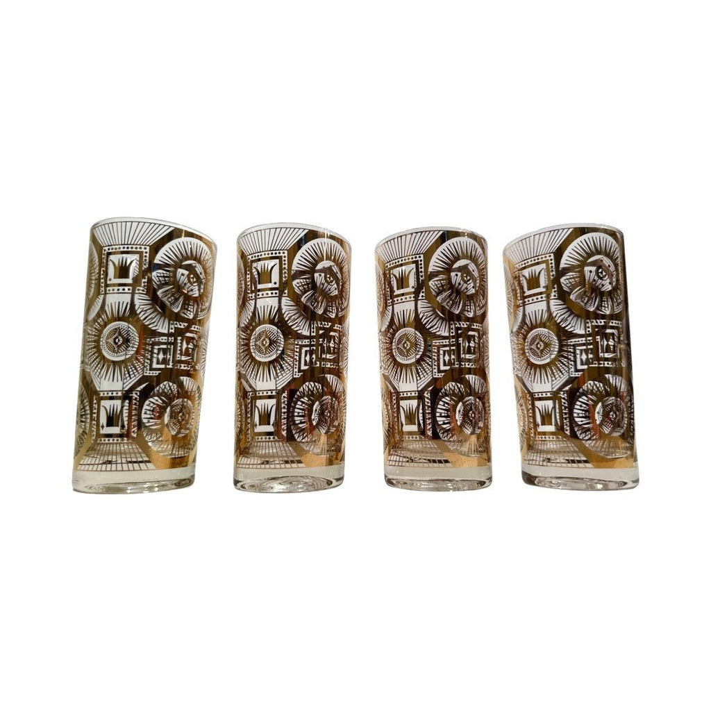 Georges Briard Signed Mid-Century Golden Celestial Glasses (Set of 4)