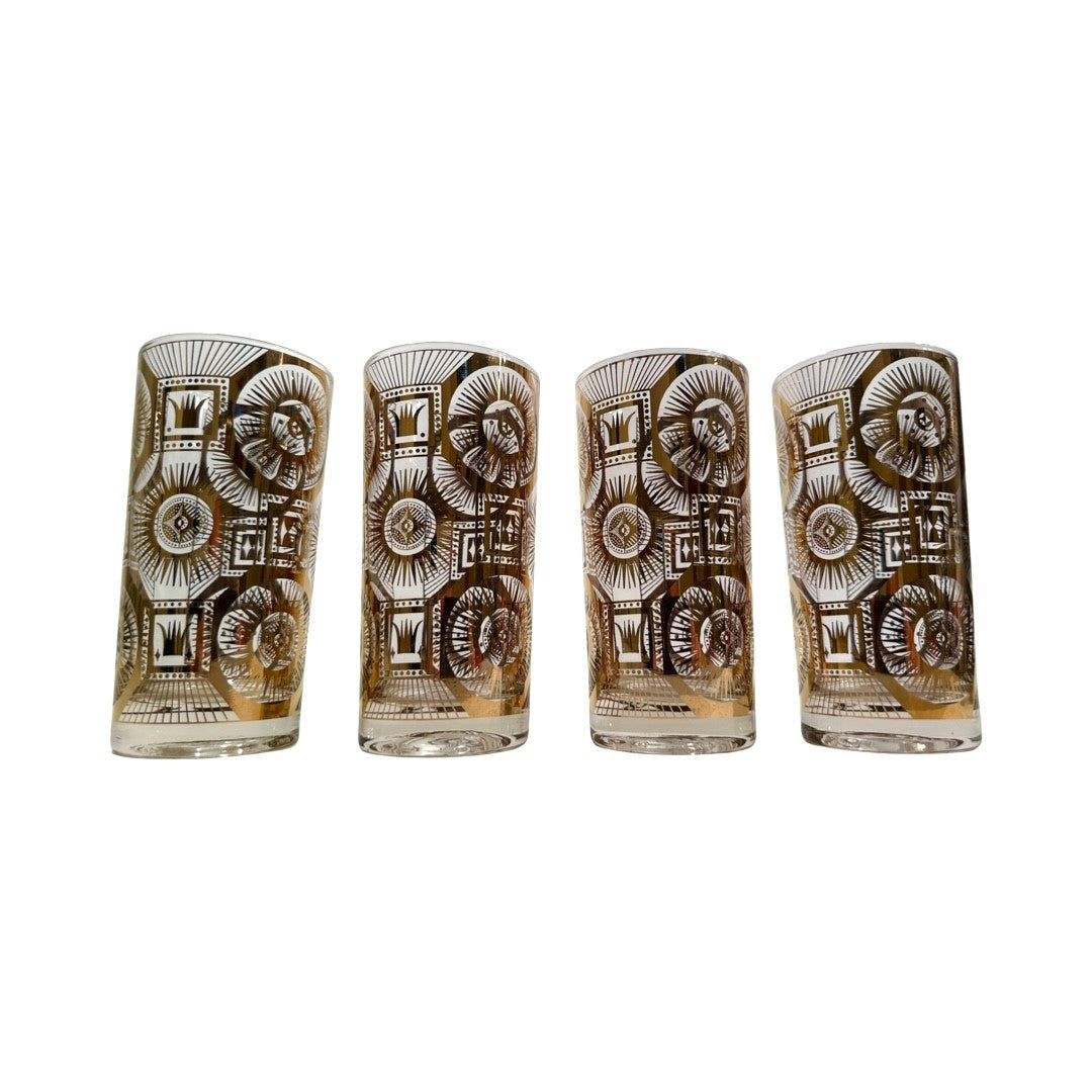 Georges Briard Signed Mid-Century Golden Celestial Glasses (Set of 4)