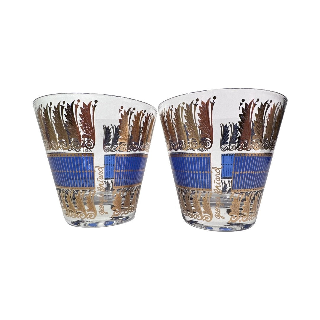 Georges Briard Signed Blue Art Deco Glasses (Set of 2)