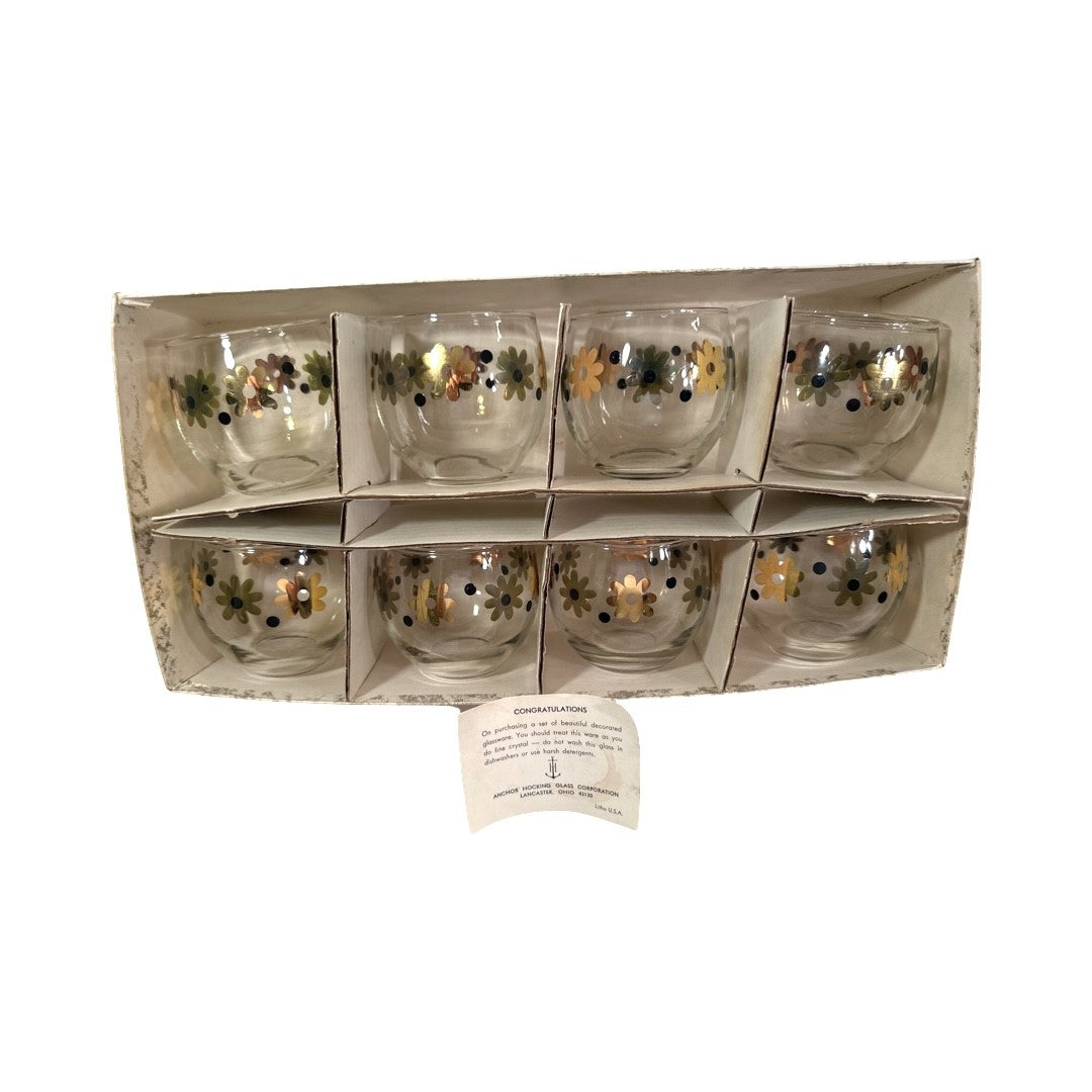 Anchor Hocking Mid-Century Field of Daisies Roly Poly Glasses (Set of 8)